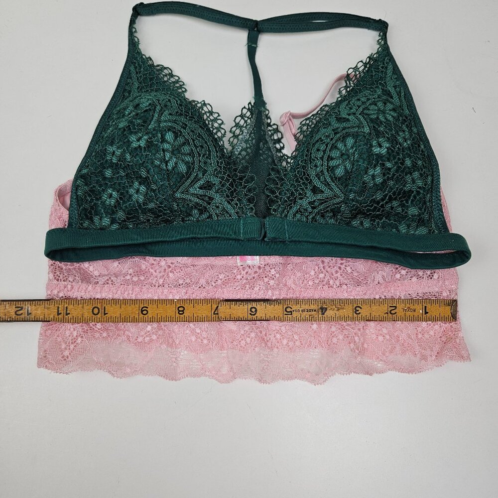 Victoria's Secret & Pink 2pc Lace Bralettes Sz S‎ Emerald Green Light Pink Bra - Picture 6 of 6